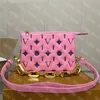 Designer Coussin Handbags Hot Pink Cross Body Embossed V Purses Chains Crossbody Shoulder Bags Puffer Leather Wonen Zipper Handbag Solid Letter