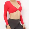 Active Shirts GYAKORLAT Sexy Women T-Shirt Strapless Bandage Crop Tops U Neck Long Sleeve Gym Fitness Yoga Clothing Summer Short Top