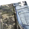 Jeans pour hommes automne hiver tendance Stretch Camouflage couture mince taille moyenne moto mode vêtements de rue 230803