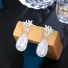 Modischer Charm-Tropfen-Designer-Ohrring für Damen, Party, luxuriös, Kupfer, Weiß, AAA-Zirkonia, Blume, Hochzeit, Verlobung, Damen-Diamant-Ohrstecker, Schmuck, Geschenk