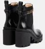 Luxe Winter Vrouwen Chelsea Boot Logo-verfraaid Bandjes Zwart Kalf Chunky Lug Sole Combat Boot Lady Combat Booties EU35-41