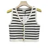 Stripe Small V-Neck Wool Button Tank Top Summer New Black and White Contrast Slim Knit Top for Women