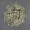 Flores decorativas artificiales 9 pulgadas ramo de rosas de espuma con perlas blanco rosa flor de dama de honor boda nupcial