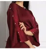 Robes décontractées arabe dubaï Satin à volants manches femmes été longue Robe tempérament couleur unie Robe