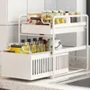 Multi-functional pull-out kitchen condiment shelf under the sink cabinet free installation drawer storage shelf