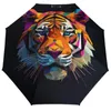 Regenschirme, Tiger, 3-fach faltbar, automatischer Regenschirm, Papierkunst, UV-Schutz, schwarzer Mantel, leicht, für Männer und Frauen