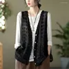 Women's Vests Spring And AutumnWomen V-Neck Hollow Out Crochet Vest Sleeveless Jacket Cotton Lace Waistcoat Knitted Cardigan Mujer 2023