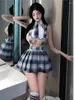 Abiti da lavoro Donna 2023 Summer Sexy Spicy Girl Cute Student JK Backless Uniform Cravatta Cinghie Reticolo Gonna corta Tentazione Set QUARESIMA