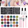 Otro suministro de maquillaje permanente 24 colores 125 plantillas de tatuaje Flash Diamond Glitter Powder para niños temporales Face Body Painting Art Tools Suit 230802