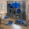 Carpets Blooming Flowers Rose Butterfly Shower Curtain Set Waterproof Bathroom Toilet Seat Cover Bath Non-Slip Mat Rug Carpet Bath Decor R230802