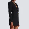 Vestidos Casuais Blazer Runway 23SS Moda Lã Balck Office Botão Único Cintura Profunda Decote em V Vestido Temperamento Manga Longa Bolsa Roupas de Quadril