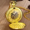 Pocket Watches Luxury Gold Color Mechanical Watch for Men Women Steampunk Skeleton Fob Chain Pendant Reloj Golden Roman Montre de Poche