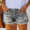 Kvinnors shorts svart denim för kvinnor hål rippade frayed jeans sommar all-match solid hög midja casual ficka byxor