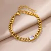 Bangle Colorful Cubic Zircon Bracelets For Women Gold Plated Stainless Steel Cuban Chain Bracelet 2023 Trend Fashion Jewelry Party Gift