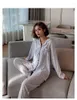 Women's Sleepwear Autumn Woven Jacquard Print Ladies Homewear Pure Cotton Lapel Long Sleeve Cardigan Pajama Set Pijama Femme Hiver Coton