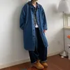 Männer Graben Mäntel Koreanische Mode Blau Männer Lange Denim Mantel Herbst Lose Beiläufige Frauen Vintage Jeans Jacke Windjacke