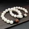 Strand 12mm Yuvarlak Boncuk Beyaz Yeşim Bodhi El İpi Etnik Rüzgar Lotus Buddha Bilezik Erkek ve Kadın Biblolar