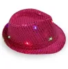 LED-jazzhattar blinkar ljus upp fedora kepsar paljett kepsar fancy klänning dansfest hattar unisex hip-hop lamp lysande mössa gb1204 ll