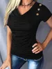 T-shirt da donna Bottone Collo ad anello Camicetta manica corta Nero Stile donna Moda Top per l'estate 2023 Donna Casual Solid Donna