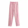 Women's Pants Capris Merodi Office Lady Fashion Pink Plaid Suit Cotton Long Pants Women Summer Merodi High Waist Zipper Straight Chic Trousers 230802