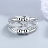 Wedding Rings Anti Anxiety Ring With Beads Fidget Peace Double Hollow Line Rotation Spinner Kunckle For Women Men Stress LXAE