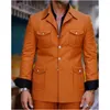 Ternos masculinos design de bolso masculino laranja 2 peças conjunto gola virada para baixo casaco de outono calça jaqueta designer de negócios baile de formatura