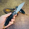 S7207 Flipper Couteau Pliant Damas Lame En Acier Ébène Poignée Roulement À Billes Ouverture Rapide Dossier Couteaux avec Gaine En Cuir