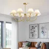 Pendant Lamps American Style Chandeliers White Cloth Copper Hanging Lamp 6/8 Lights For Parlor Bedroom Dining Room E27 Bulb