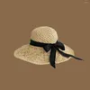 Chapeaux à large bord coréen fait à la main chapeau de paille pour les femmes japonaises petit parasol frais sorties de printemps et d'été crème solaire