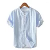 Herren-Freizeithemden, Leinen-Kurzarmhemd für Herren, weiße Jugendbasis, lockere und atmungsaktive dünne Baumwolle mit halben Ärmeln