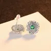 Kolczyki stadnonowe 925 Sterling Srebrny Szmaragdowy Diamenty High Carbon Diamonds Wedding Wedding Ear Studs Fine Jewelry