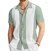 Mäns casual skjortor mode män vintage bowling skjorta hawaiian kort ärmknapp ner lösa bomull oxford randiga kläder
