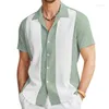 Camisas informales para hombre, camisa de bolos Vintage a la moda para hombre, camisa hawaiana de manga corta con botones, ropa holgada de algodón Oxford a rayas