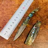 Promoção S7202 Faca pequena dobrável Aço Damasco Lâmina de latão com cabo de concha colorida EDC Canivetes de presente de bolso Ferramentas ao ar livre