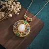 Colares com pingente BOEYCJR retrô esmalte duplo peixe pedra colar feito à mão joias vintage sorte estilo chinês para mulheres