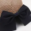 Wide Brim Hats Female Summer Beach Hat Knitted Sun Caps Patchwork Bow Tie 58cm Breathable Grid Outing Travel Sunshade Foldable TY0161