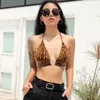 Женские танки Camis European и American Fashion Overwear Leopard Print Print Bless Bless с сексуальным висящим висящим шейным бюстгальтером 230802