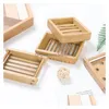 Autres produits de bar Porte-savon Porte-savon en bois naturel Bambou Simple Rack Plaque Plateau Rond Carré Case Drop Delivery Home Garden Kitchen Dhzvn