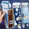 Bolsas de lápices Estuches Penchil de dibujos animados Kawaii Útiles escolares para niñas Gran capacidad Multifunción Magnética Flip Cover Pen Box Set 230802