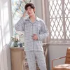 Vêtements de nuit pour hommes L-3XL hommes pyjamas ensembles printemps automne à manches longues Blouse pantalon 2 pièces costumes Plaid lâche décontracté mâle tenues Hw42