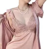 Damen-Nachtwäsche, 2-teiliges Robe-Set, Nachtkleid, Damen-Satin, Braut, Brautjungfer, Hochzeitsgeschenk, Seide, sexy Spitze, Nachthemd, Kimono, Bademantel-Anzug