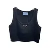 23 Summer New High Neck Half Zip Vest Top Metal Emblem Slim Knitted Short Tank Top