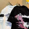 マンユニセックスファッション幾何学的パターンTシャツ夏の男の子ヒップホップ葉の女性の女性半袖カジュアルリラックスアウトドアトップ高品質の石w1