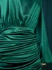 Plus size Dresses Pleated Green Satin Long Lantern Sleeve High Waist Soft Midi Evening Birthday Club Party Size Outfits for Women 4XL 230803