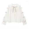 Women's Blouses Japanese Style Cute Blouse For Women Long Sleeve Bowknot Lace-up Top Student Wear Bottoming Shirts 2023 Spring And Autumn