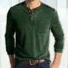 メンズTシャツメンOネックボタンネックラインTシャツ長袖ソリッドカラー男性スリムフィットエラスティックプルオーバートップスストリートウェア