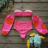 Женские купальные костюмы Сексуальная высокая талия набор бикини розовая точка.