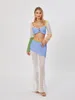Maillots de bain pour femmes Summer 2pcs Outfit Ensembles à manches longues Tie Up Crop Tops Blanc Knit Jupe creuse 230802
