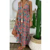 Robes décontractées Femmes Boho Floral Maxi Dress Party Strappy Spaghetti Strap Summer Beach Holiday Sling Sundress
