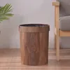 Avfallsbehållare Retro Creative Wood Grain Trash Can Home Living Room Kitchen Garbage Bin Office Toalettpappers Korg Badrumsmaterial 230802